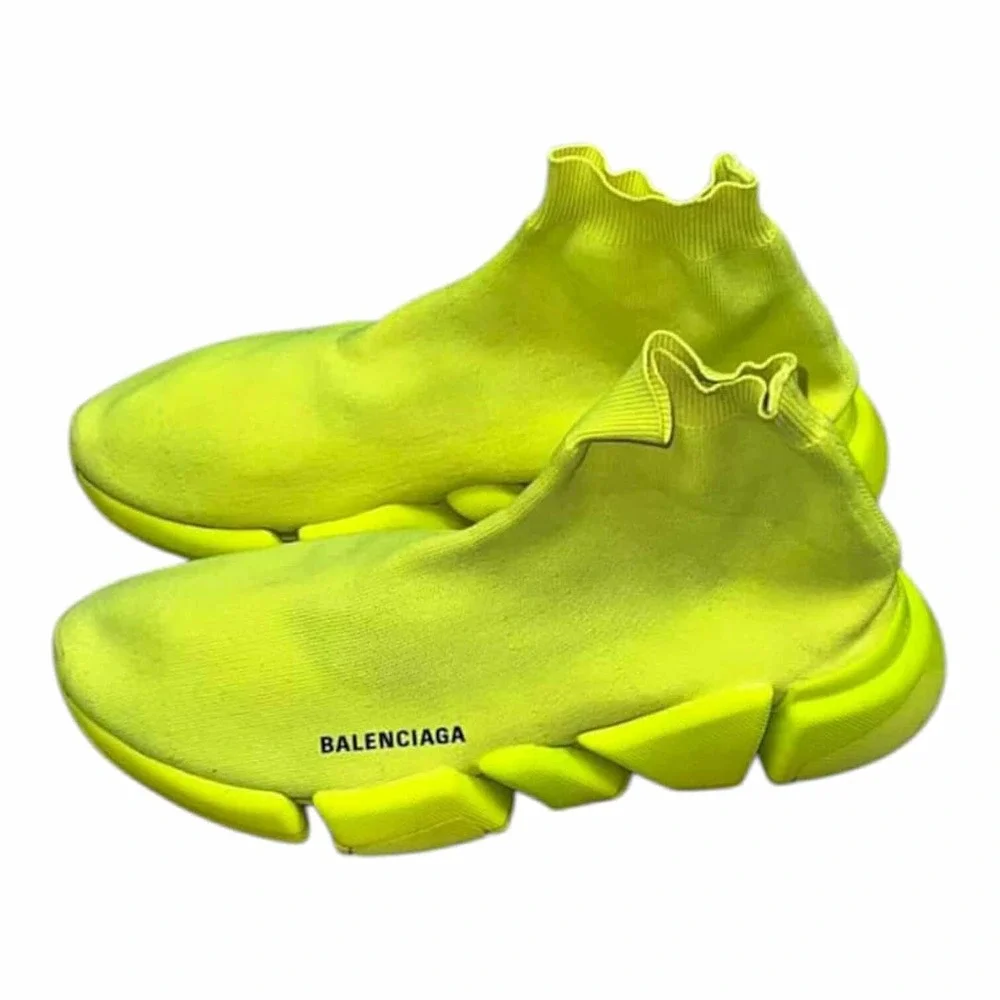 Balenciaga Speed 2.0 LT Sock Yellow Neon Knit Stretch High Top Sneakers Size 11 - Picture 2 of 9